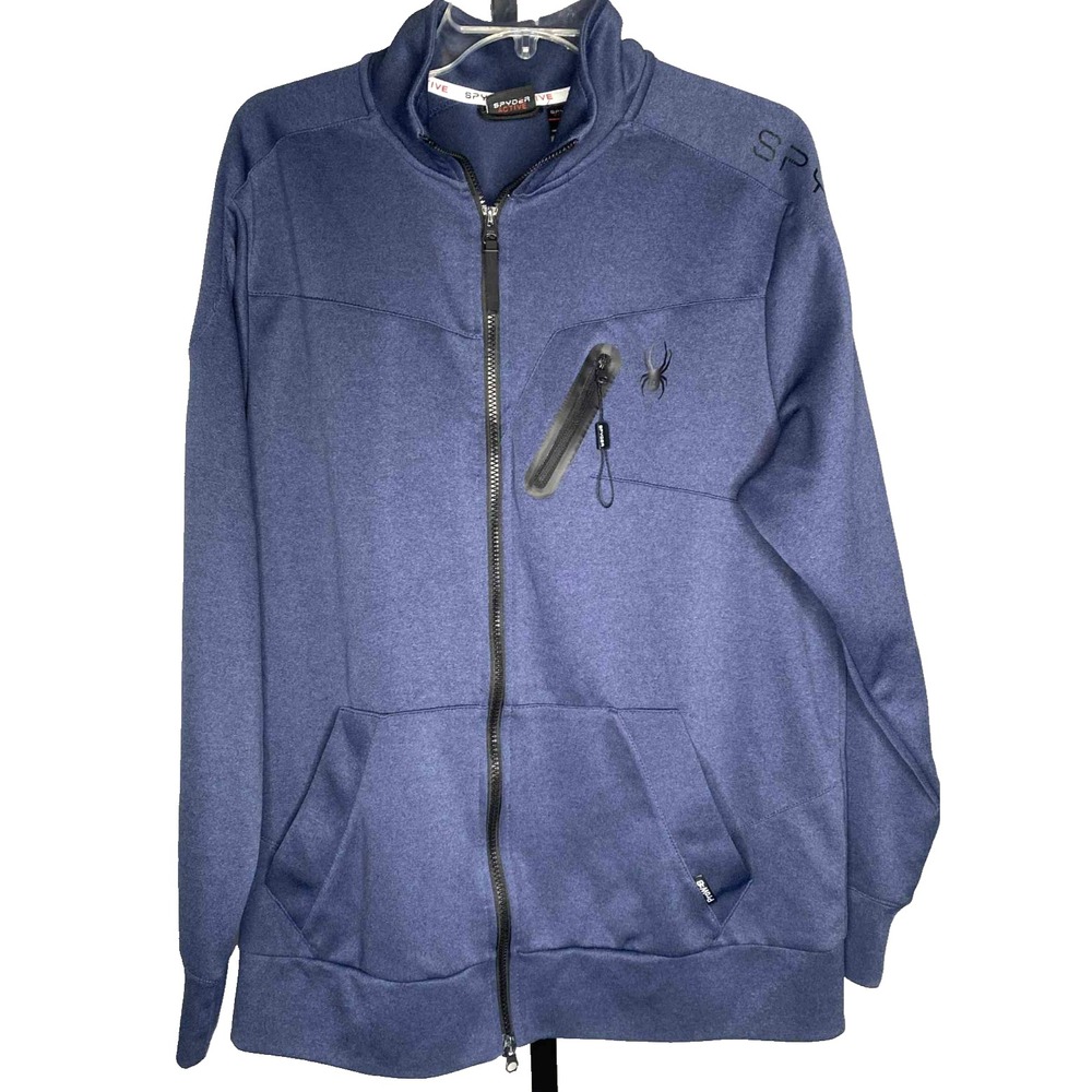 Spyder Active Full Zip Hoodie Mens Blue L Fleece Lined Performance Jacket sporty